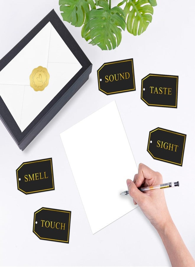 joycraft 5 Sence Gift Tags Set - Black & Gold Foil Five Senses Gift Wrapping Tag for Anniversary, Valentine's Day, Birthday - 5 Tags + 1 Greeting Card + Sticker + Ribbon - Image 3
